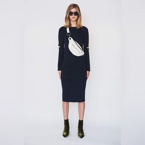 Nomia Navy Blue Ribbed Slit Sleeve Midi Dress size small The Garmentory